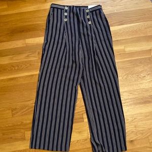 NWT Ann Taylor Size 12 Navy blue and white stripe nautical wide leg high rise